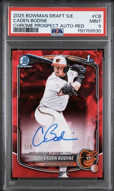 Caden Bodine 1st Bowman Red 1/5 PSA 9 POP 1 No Higher 2025 Bowman Draft Orioles