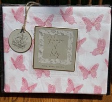 Super Cute TWIN PINK Butterflies 100 Polyester 4 Pc. Sheet Set