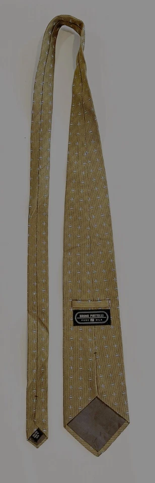 二手 Bruno Piattelli 男式领带 100% 真丝铜/长蓝色/白色 美国制造 — 第 4/4 张图片