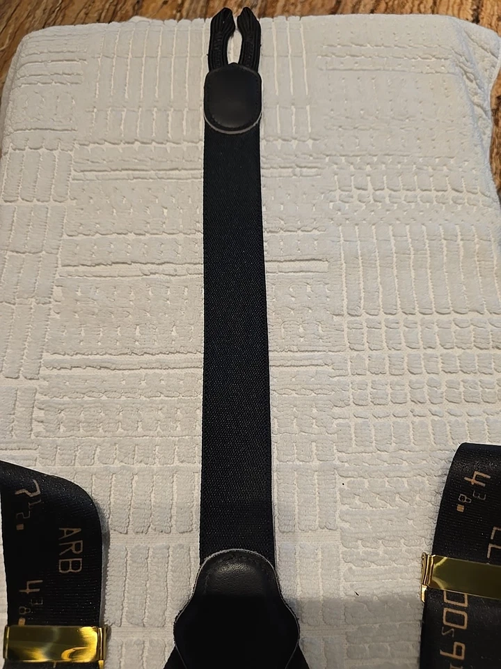 Suspensórios/suportes vintage 100% seda/couro preto com gráficos bronzeados. sem caixa - Imagem 3 de 3