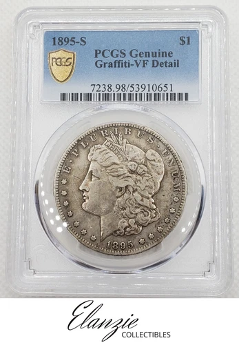 1895-S Morgan Silver Dollar PCGS Genuine Graffiti VF Detail GOLD SHIELD