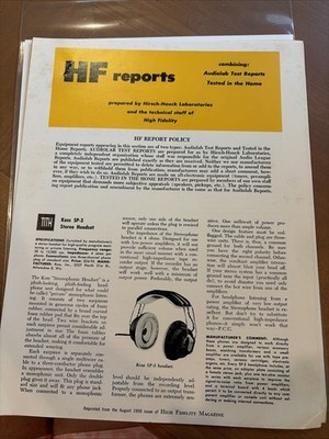 Koss Literature & Hi Fi Report 1959 Stapled (4pages