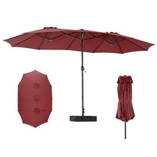 Extra Large Double-Sided Patio Umbrella, 15ft Outdoor 15FT x 9FT Burgundy