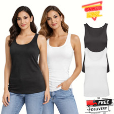 LADIES Women COTTON VEST WOMEN PLAIN SUMMER CASUAL TANK TOP T SHIRT