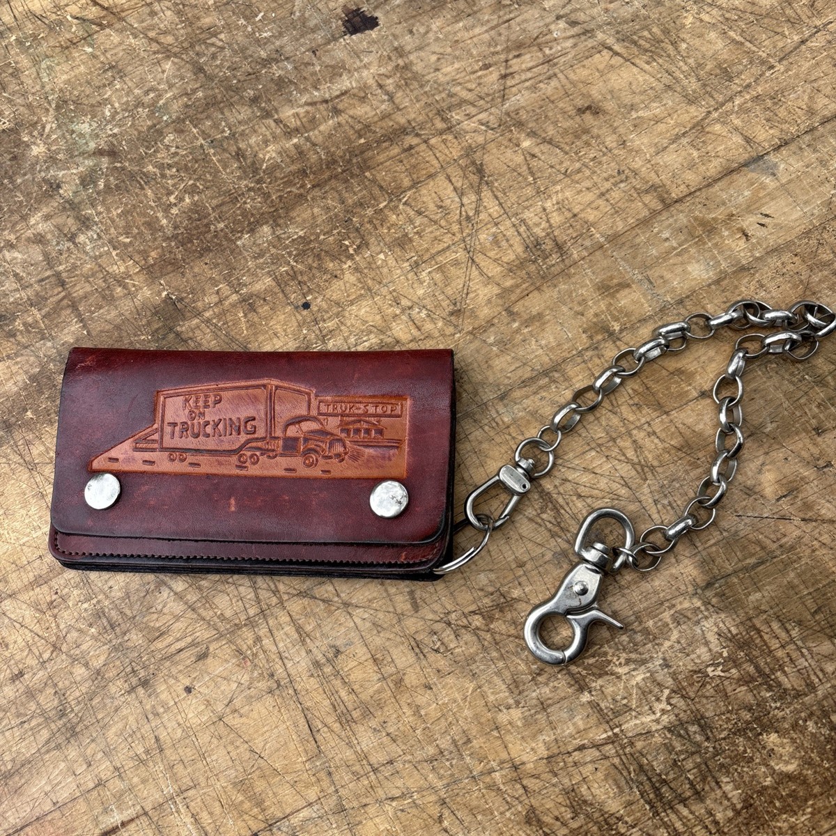 Vintage GENUINE USA LEATHER WALLET Trucker / Keep On Trucking with