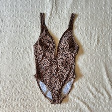 Leopard Print One Piece Swimsuit Sz S Plunge Neck Full Coverage Tummy Control