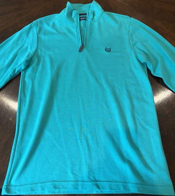 Chaps Men's Solid Turquoise 1/4 Zip Mock Neck Logo Sweatshirt M