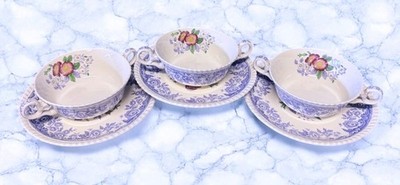 Spode MAYFLOWER  Cream Soup Cup & Saucer 4 7/8'' - Set of 3 - Excellent condition