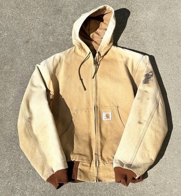 Vintage Carhartt Jacket JR106 Size Med Tan Duck Hooded Thermal