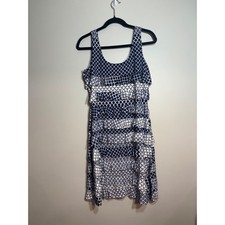 Tango Mango Collection Navy Blue White Geometric Tiered Ruffle Dress Large