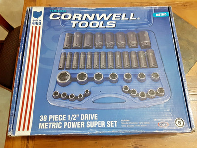 Cornwell Tools 38-PC. 1/2'' Drive Power Super Socket Set Standard & Deep 10-36MM