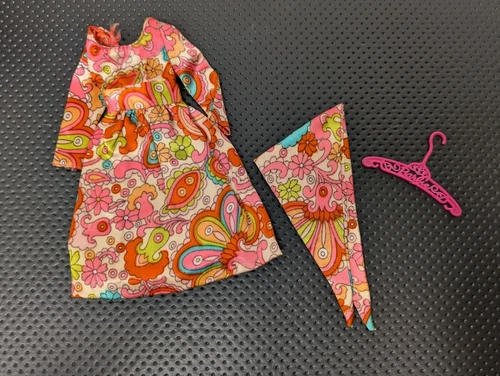 Vintage 1970s Barbie Francie Midi Bouquet Dress & Scarf -NH