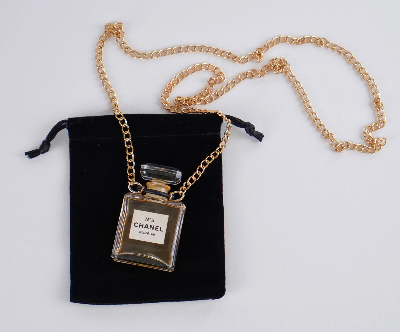 Collana catena mini bottiglia profumo Chanel n.5 originale con borsa