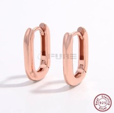 Womens 18ct Real Gold Plated 925 Sterling Silver Rectangle Huggie Hoop Earrings