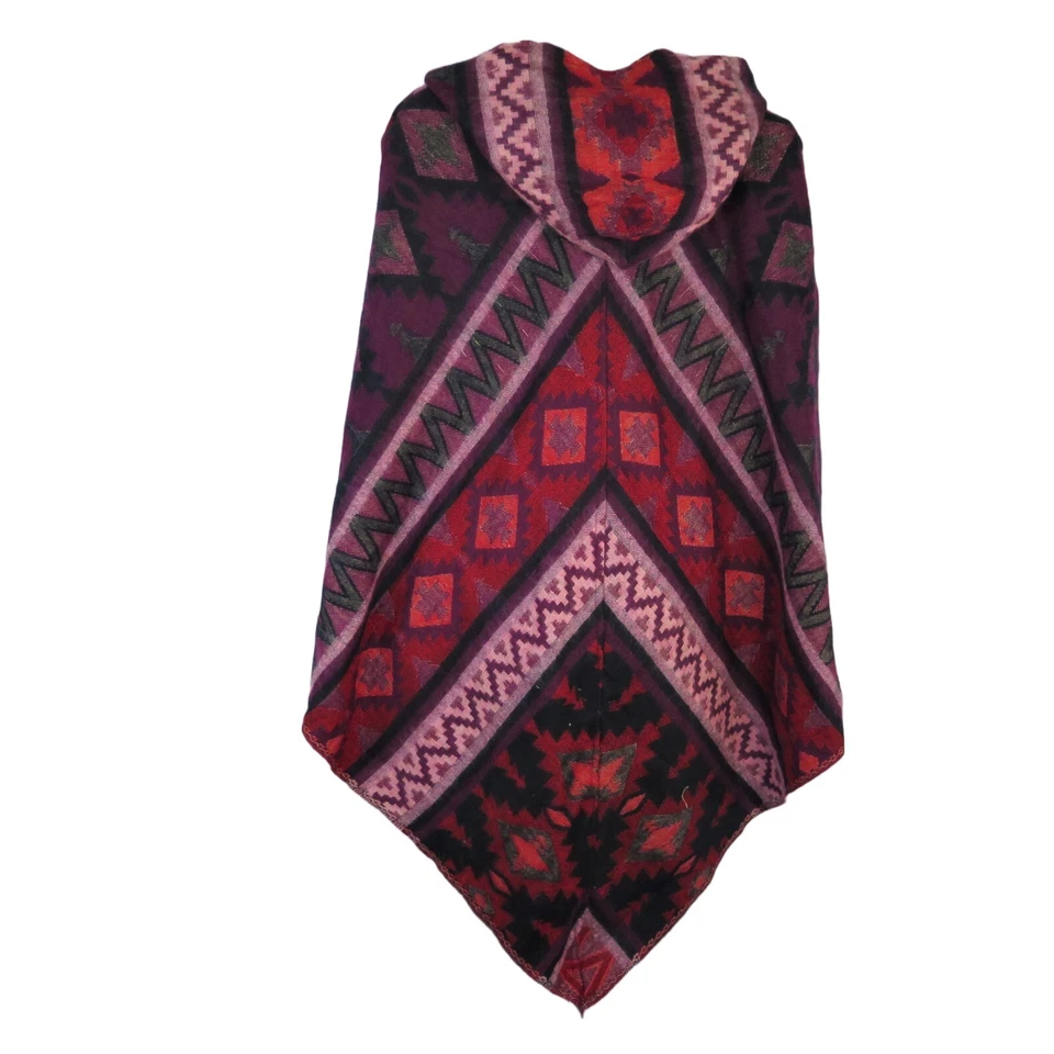 Poncho|2 Botones|Fringos|Capucha+Bolsillo|Boho|Desierto|Mezcla de Lana Yak|Talla 1|Rojo Foto 3 de 4