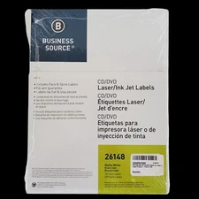 Business Source CD/DVD LABELS Laser Ink Jet Printer 26148 Matte White 4 5/8" D