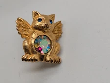 Pet Pals Lapel Pin Cat with Rhinestones and Wings