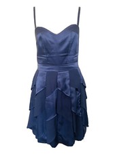 Cooper St Sz 8 Blue Indigo Tiered Ruffle Party Cocktail Strappy Satin Feel Dress