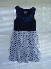 Justice Girls Size 10 Sleeveless Black/White Polka Dot Dress Ruffled Sequins