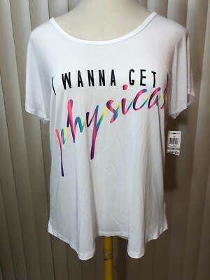 Material Girl Womens Active Knit Workout T Shirt 2X 3X Graphic Tee Top White