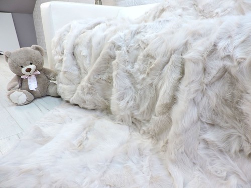 LUSSO TOSCANA PELLICCIA LANCIO PATCHWORK PELLICCIA OFF WHITE PELLE DI PECORA GRANDE DIVANO LANCIO 655 - Foto 3 di 10