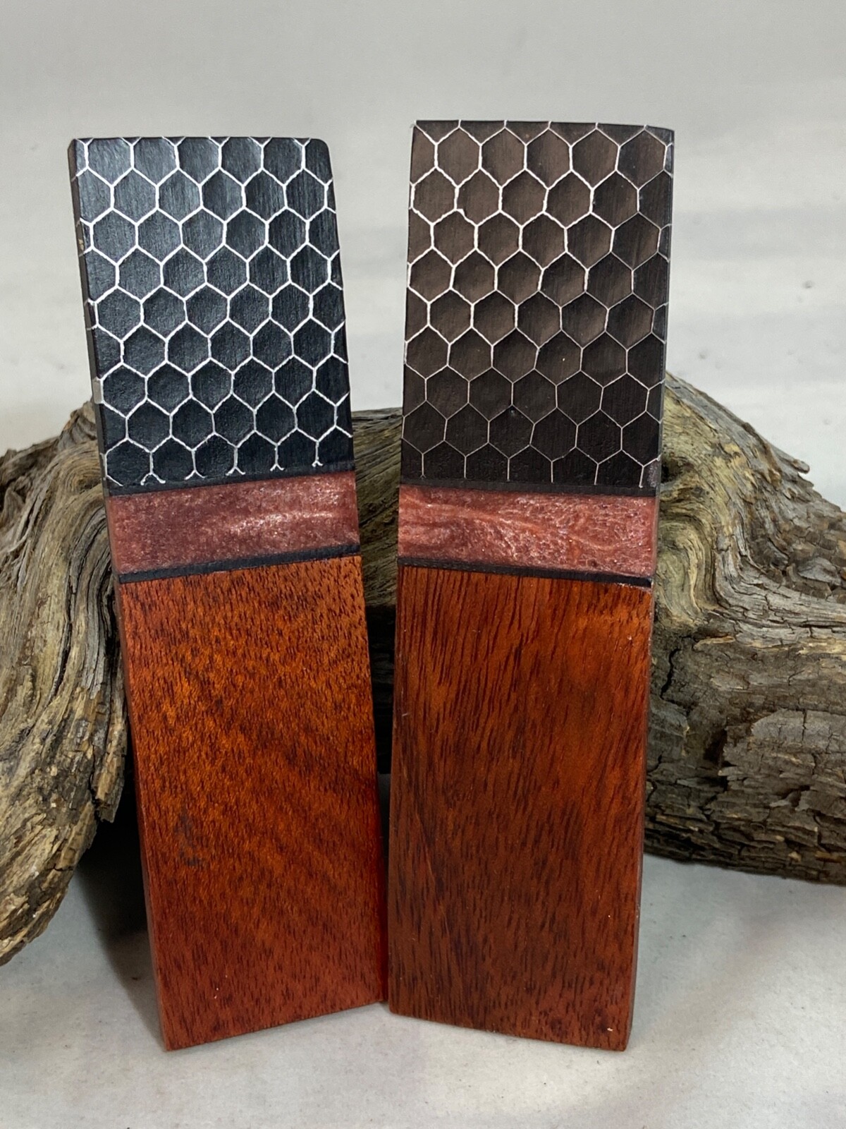 Wood and Resin Honeycomb Combination Knife Scales (1/4") (Pair)(177)
