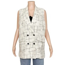 Maeve X Anthropologie Double Breasted Oversized Tweed Vest, Black/white, 12 (us)