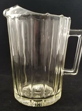 VTG Ribbed Pressed Glass 28 oz Pitcher Ice Tea Juice Water Beer Bedside RARE