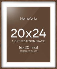 Elegant 20x24 Walnut Picture Frame with Mat, Tempered Glass, Wall Kit Included