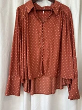Free People Kennedy blouse boho button Down bell sleeve Polka Dot Size L