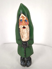 Vintage Hand Carved Wooden Santa Green Robe Hand Painted Folk Art 6" Signed
