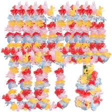Tropical Haze Luau Party 2in Flower Petal 36in Fabric Leis, 12 Pack, Rainbow