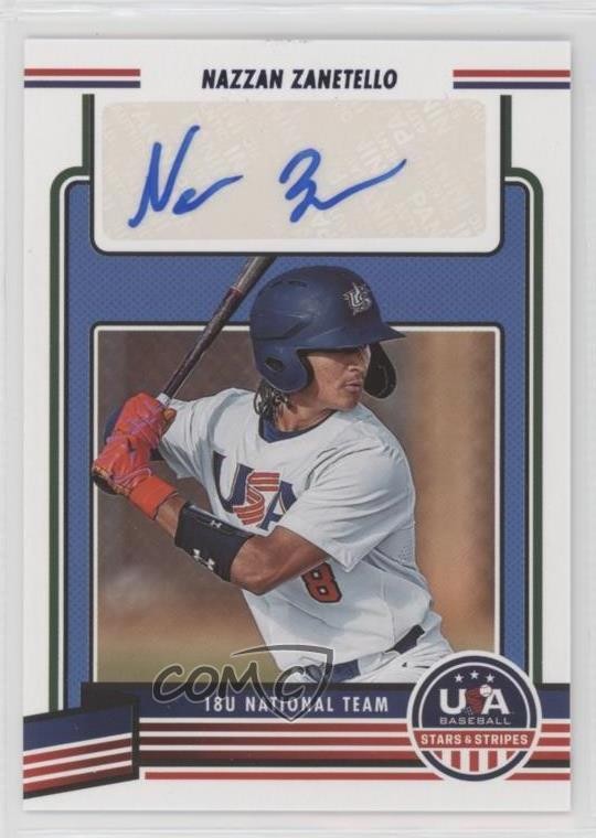 2023 Panini USA Baseball Stars & Stripes Blue Nazzan Zanetello #18U2-NZ Auto sc8