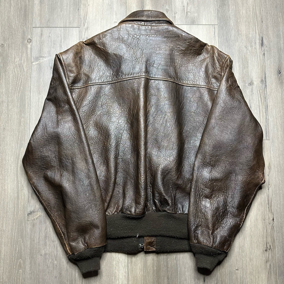Avirex Type A-2 Leather Bomber Jacket Brown Size L 1980s Original