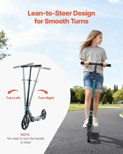 VEVOR Adjustable Folding Kick Scooter with Light-Up Wheels, Blue/Black