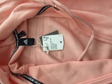 adidas Women's Pink Full Zip Hoodie M Cotton Blend Logo Striped EB3824