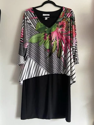 Neuwertig Joseph Ribkoff Kleid Gr. 44 Tropen-Print Schwarz Weiß Grün Pink - Bild 1 von 4