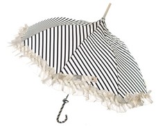 Ruffled Black  Cream Striped Pagoda Umbrella