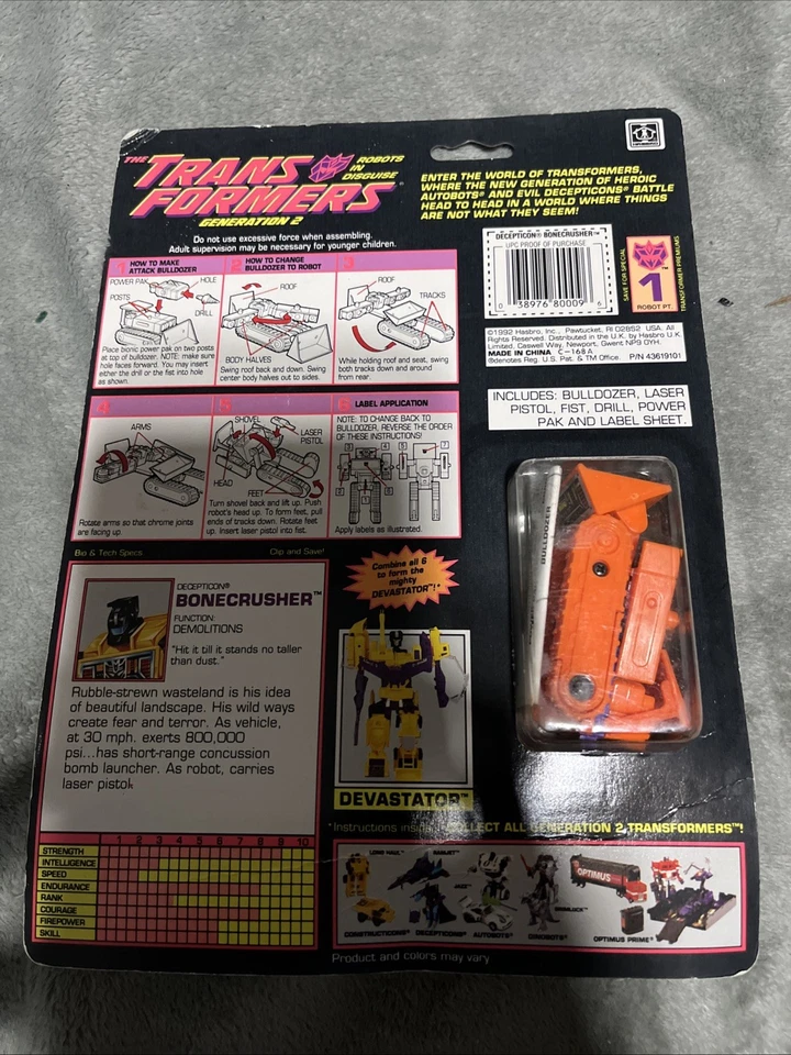 Transformers Original G2 1993 Construction Bonecrusher MOSC Devastator Orange - Image 2 of 2