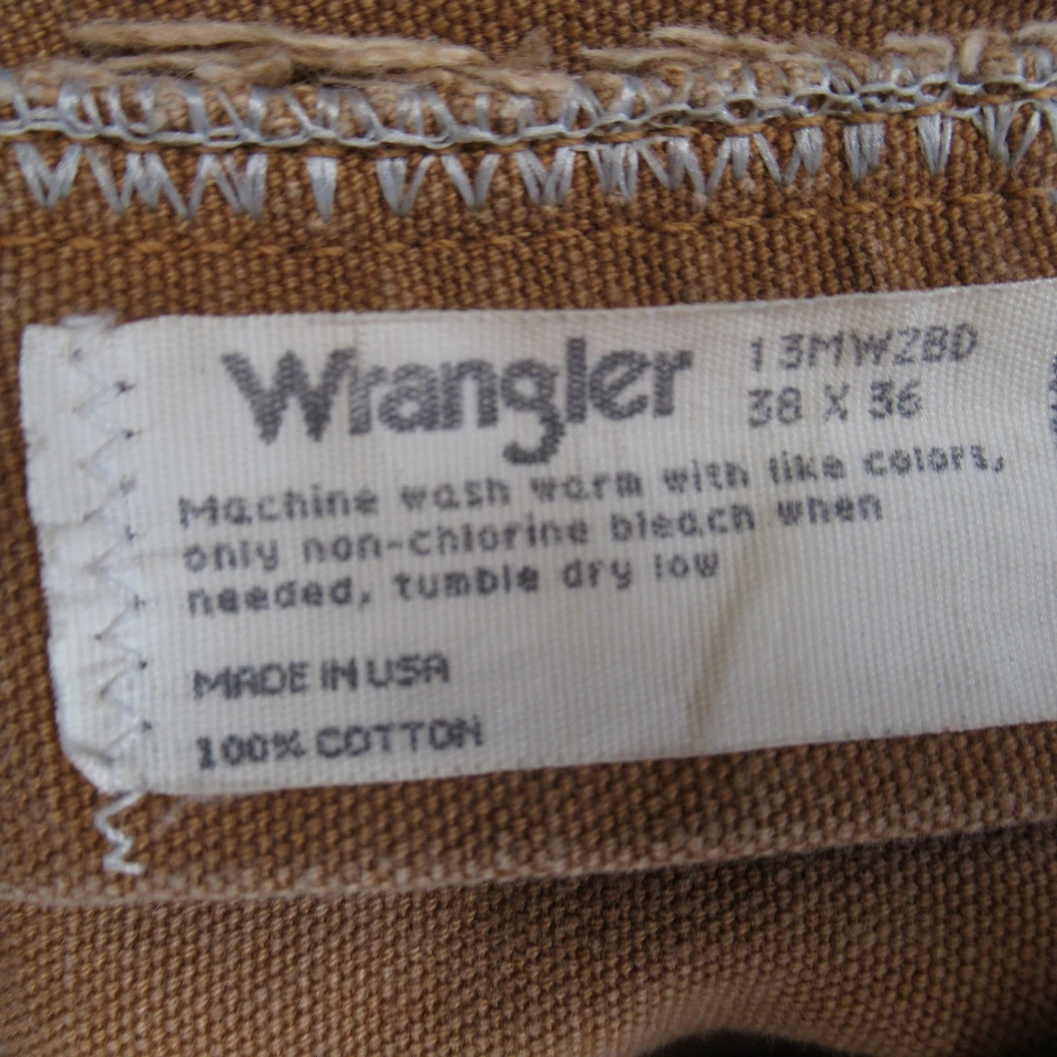 Wrangler Jeans Hombres 36X36 Tostado Peso Pesado Lona Corte Vaquero Peto Bota EE. UU. DE COLECCIÓN Foto 4 de 4