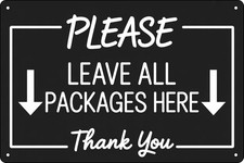 Metal Tin Sign Please Leave All Packages Here Black Wall Decor 8x12