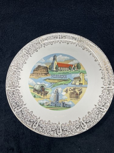 Nebraska State Souvenir Plate Vintage 9”