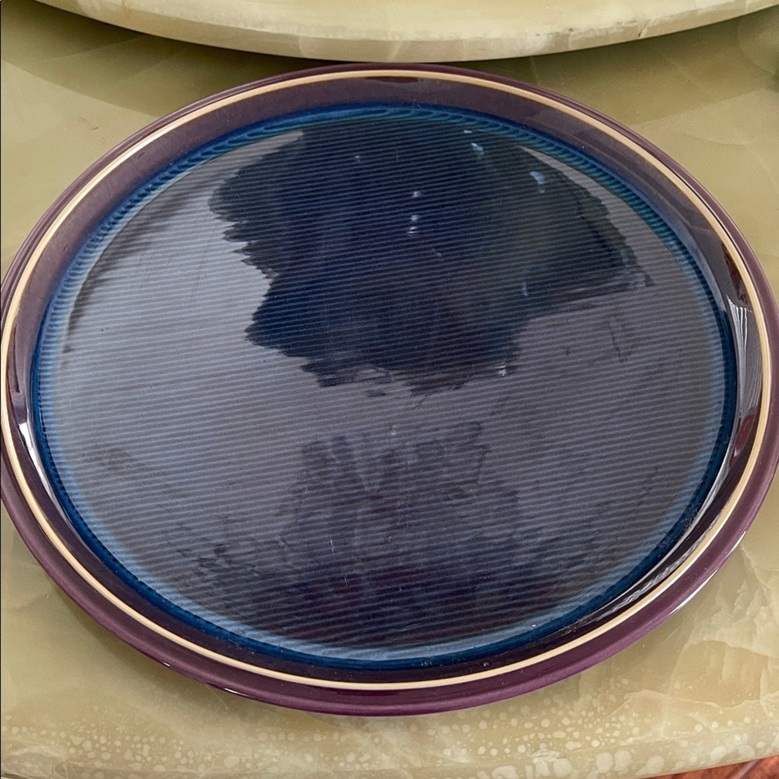 Denby Storm England 13 Inches  Blue Purple Stripe Serving Platter Rare Vintage