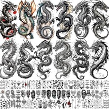 76 Sheets Realistic Dragon Temporary Tattoos For Men Women Adults Legs, Imper...