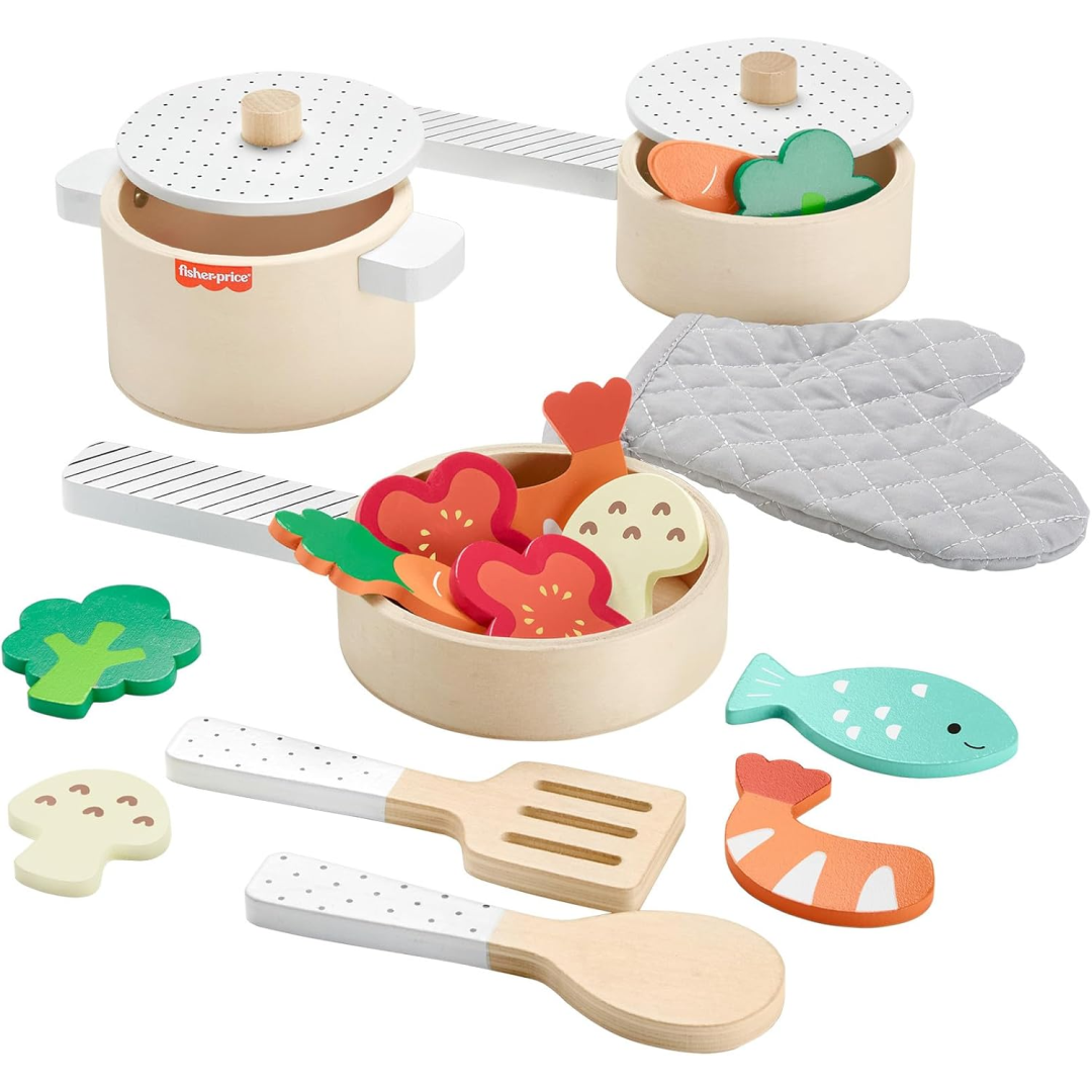 Fisher-Price Wooden Pots and Pans Play Set New