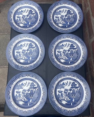 6 Churchill Blue Willow Muster 26 cm/10 Zoll Speiseteller UNBENUTZT
