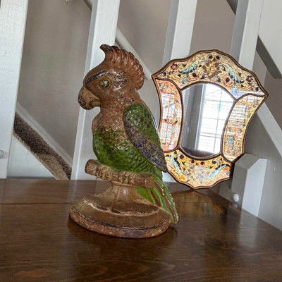 Antique Hubley #180 Cast Iron Parrot Doorstop 1920s Original Paint 8'' - RARE
