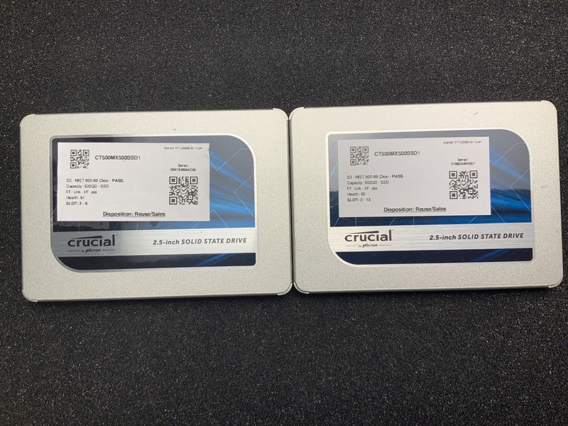 Lot of 2 Crucial MX500 500GB 2.5" SATA SSD CT500MX500SSD1 6Gb/s SED Wiped