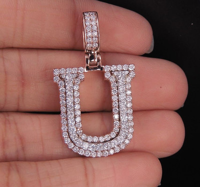2.20Ct Round Lab Created Diamond Initial U Letter Pendant 14K Rose Gold Plated