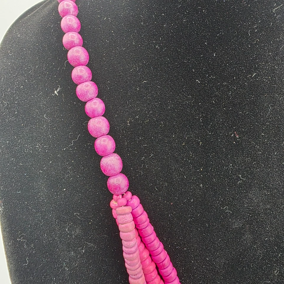 Collar Mujer Multi Hilo Cuentas Rosa Caliente Madera Pez Playa Verano Boho 24" Foto 4 de 4